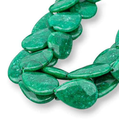 Emeraldite Jade Flat Faceted Drops 20x30mm