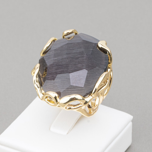 Bronze Ring With Irregular Cat's Eye 28x32mm Adjustable Size Golden Dark Gray