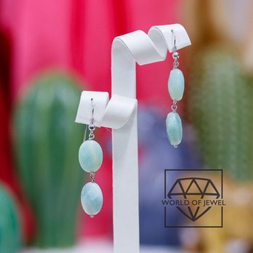 925 Silver Lever Earrings With Faceted Oval Amazonite