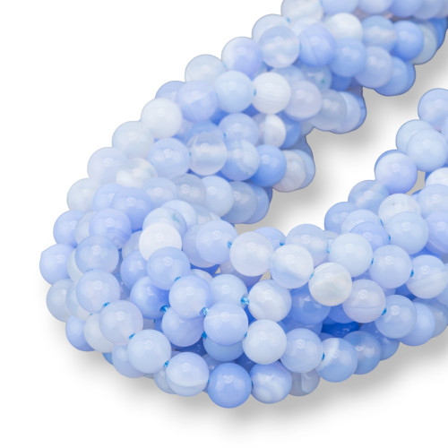 Light Blue Agate Chalcedony Striated Round Smooth 06mm
