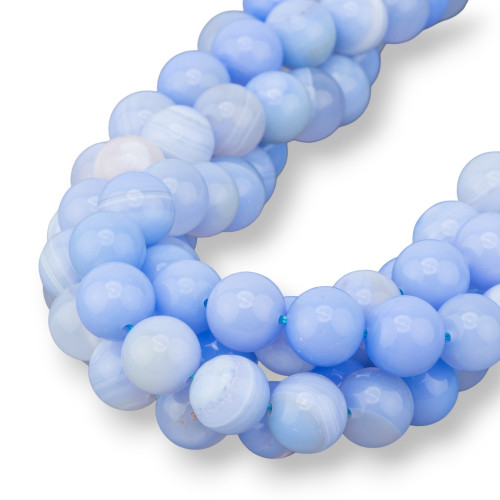 Light Blue Agate Chalcedony Striated Round Smooth 12mm