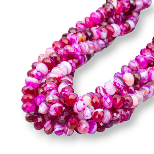 Striped Fuchsia Agate Faceted Rondelle 10x6mm