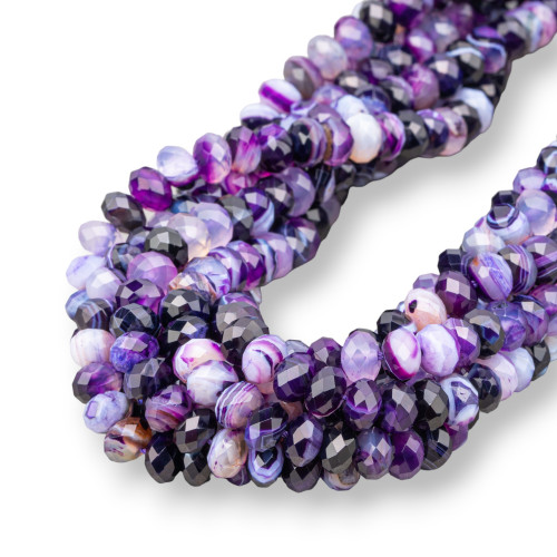 Ριγέ Μωβ Αχάτης Faceted Rondelle 6x4mm