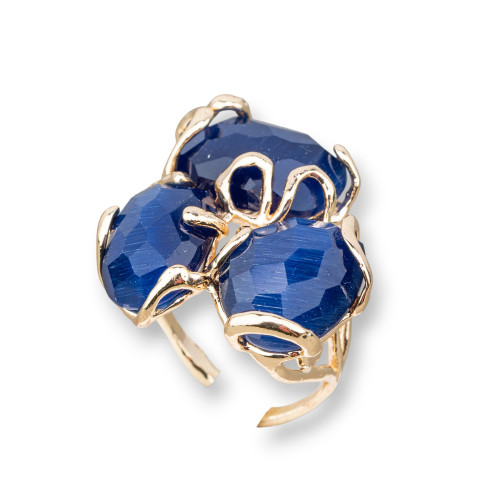Bronze Ring With Cat's Eye 32x36mm Adjustable Size Golden Blue Sapphire