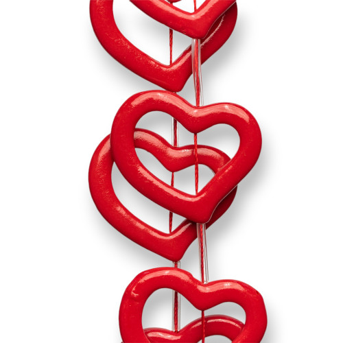 Perforated Heart Wire Resin Beads 35mm 10pcs Red