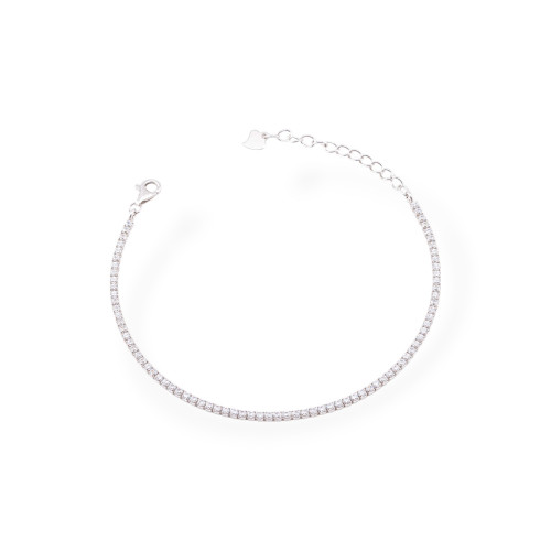 925 Silver Tennis Bracelet With White Rhodium-plated Zircons 02mm With Lobster Clasp 1pc