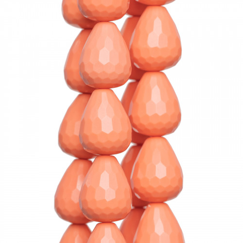 Pink Coral Paste Faceted Briolette Drops 14x17mm