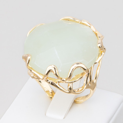 Anillo De Bronce Con Piedra Natural Irregular 28x32mm Tamaño Ajustable Jade Nuevo Dorado