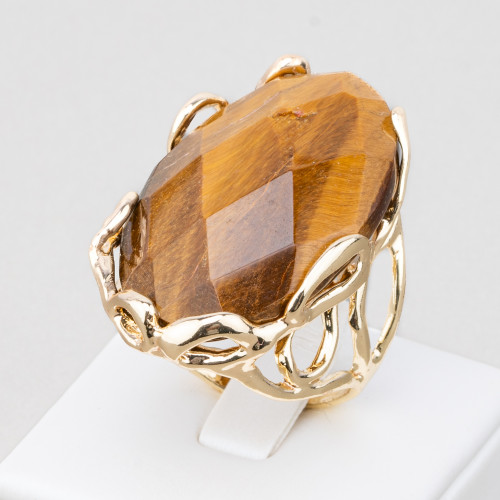 Χάλκινο δαχτυλίδι με ακανόνιστη φυσική πέτρα 28x32mm Ρυθμιζόμενο μέγεθος Χρυσό Οβάλ Μάτι Τίγρης
