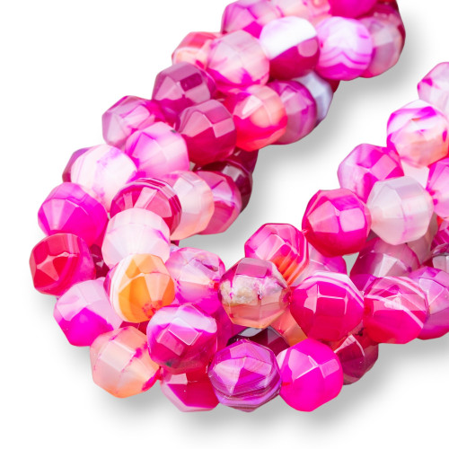 Faceted Cylindrical Bicone Semi-precious Stones 10mm Fuchsia Striated Agate