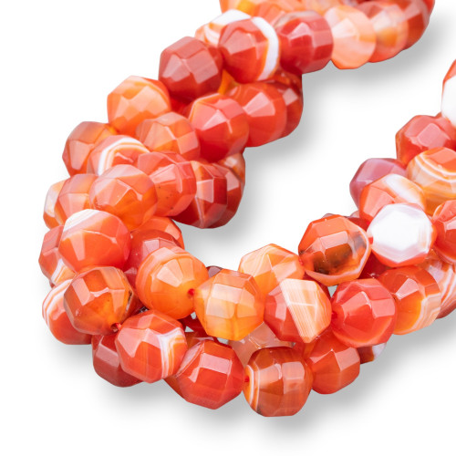 Faceted Cylindrical Bicone Semi-precious Stones 10mm Striated Carnelian