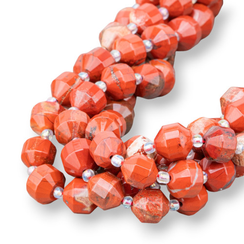 Faceted Cylindrical Bicone Semiprecious Stones 10mm Red Jasper