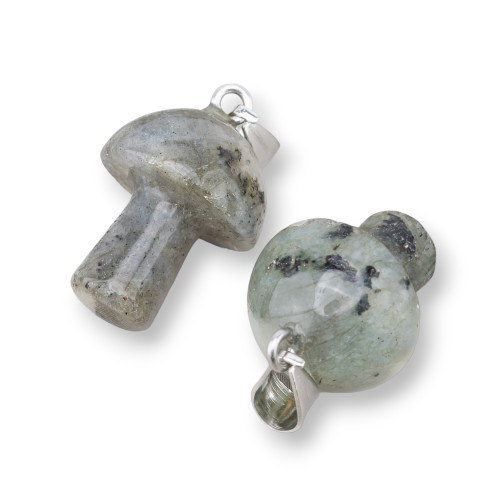 Mushroom Shaped Semi-precious Stone Pendant 15x30mm 4pcs Gray Labradorite