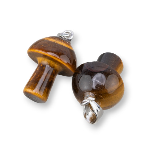 Mushroom-Shaped Semi-precious Stone Pendant 15x30mm 4pcs Tiger's Eye