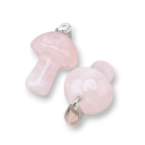 Mushroom Shaped Semi-precious Stone Pendant 15x30mm 4pcs Rose Quartz