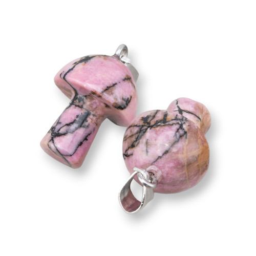 Mushroom Shaped Semi-precious Stone Pendant 15x30mm 4pcs Rhodonite