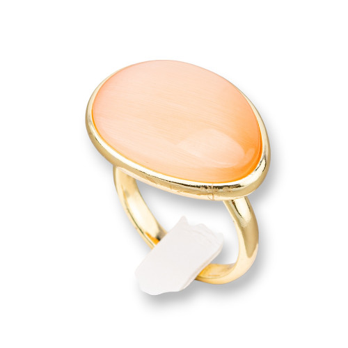 Bronze Ring With Cat's Eye Set Smooth Mango 18x26mm Champagne Gold