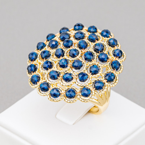 Bronze Ring With Linked Beads 30mm Adjustable Size Golden Blue Sapphire