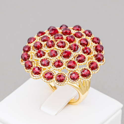Bronze Ring With Linked Beads 30mm Adjustable Size Golden Red Ruby