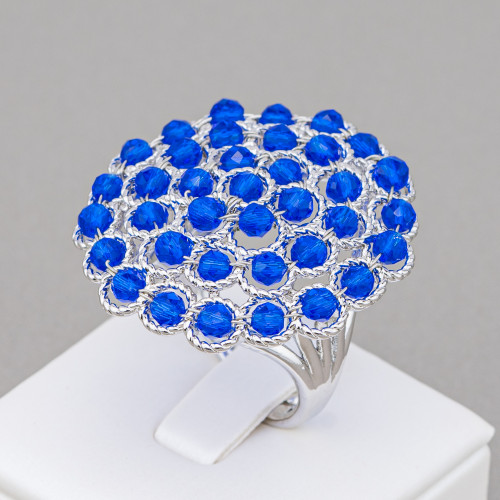 Χάλκινο δαχτυλίδι με συνδεδεμένες χάντρες 30mm Ρυθμιζόμενο μέγεθος Μπλε με ρόδιο