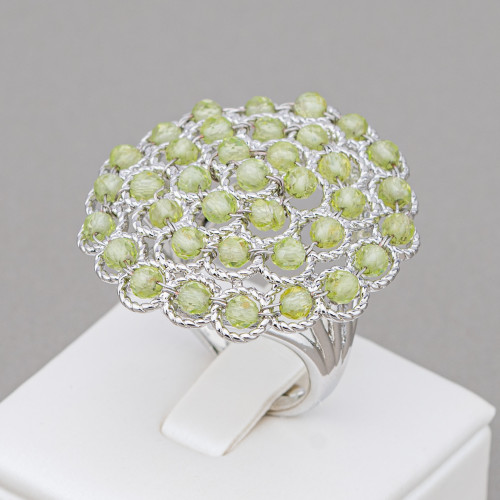 Bronze Ring With Linked Beads 30mm Adjustable Size Rhodium Plated Peridot
