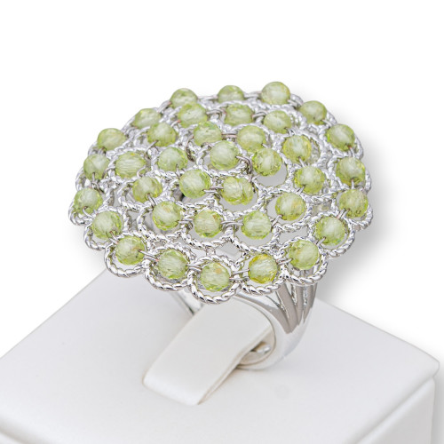 Bronze Ring With Linked Beads 30mm Adjustable Size Rhodium Plated Peridot