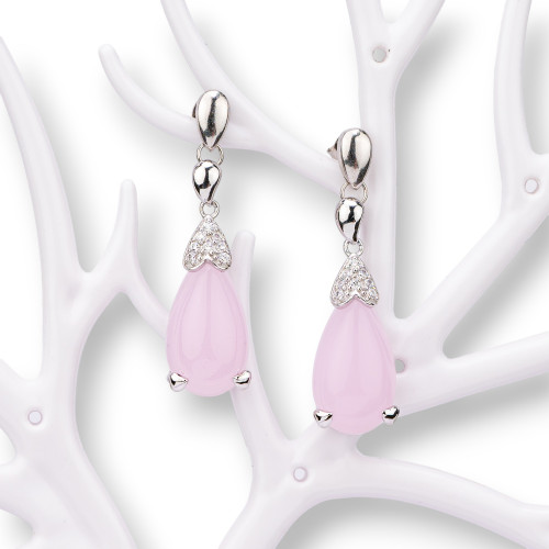 925 Silver Earrings Made in ITALY Pink