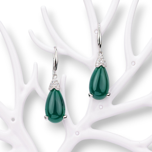 925 Silver Earrings Made in ITALY Green