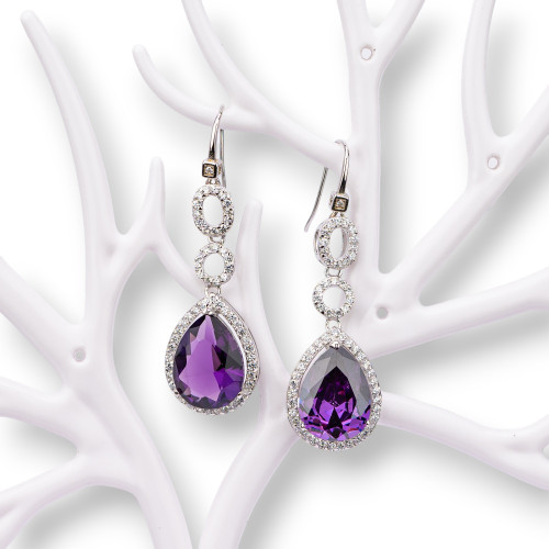 925 Silver Earrings Made in ITALY Purple