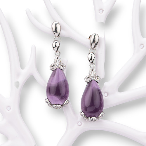 925 Silver Earrings Made in ITALY Purple