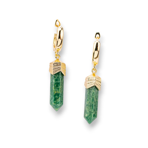 Bronze Stud Earrings With Green Aventurine Obelisk Stone Pendants