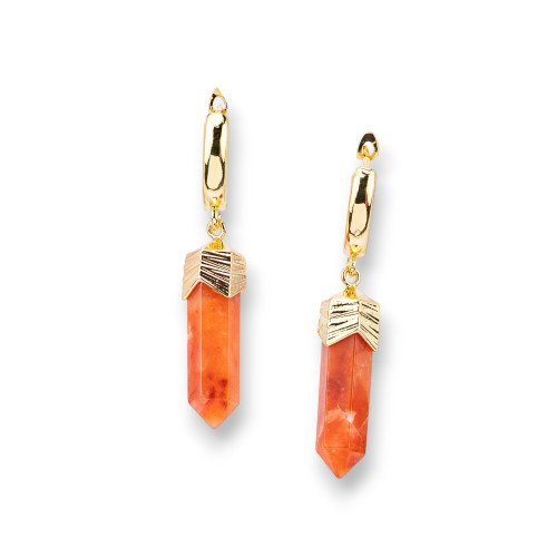 Bronze Stud Earrings With Carnelian Obelisk Stone Pendants