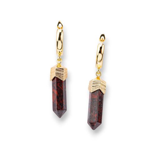 Bronze Stud Earrings With Red Jasper Obelisk Stone Pendants