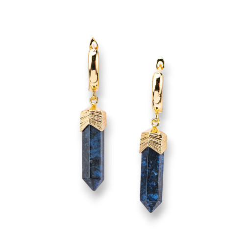 Bronze Stud Earrings With Sodalite Obelisk Stone Pendants