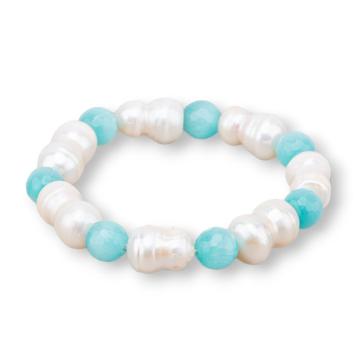 Bracciale Elastico Di Occhio Di Gatto 08mm Con Perle Di Fiume Acqua