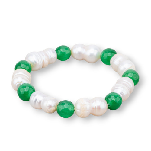 08mm Cat's Eye Elastic Bracelet With Green River Pearls