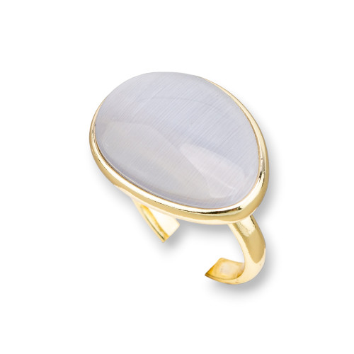 Χάλκινο Δαχτυλίδι με Γατίσιο Σετ Λείο Μάνγκο 18x26mm Χρυσό Γκρι