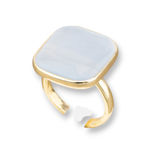 Bronze Ring With Cat's Eye Set Smooth Square 22mm Golden White Golden