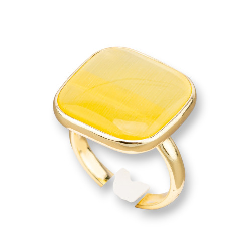 Bague Bronze Avec Oeil De Chat Sertie Carré Lisse 22mm Jaune Doré