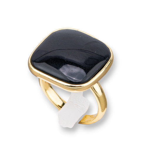 Anillo De Bronce Con Ojo De Gato Engastado Cuadrado Liso 22mm Dorado Negro