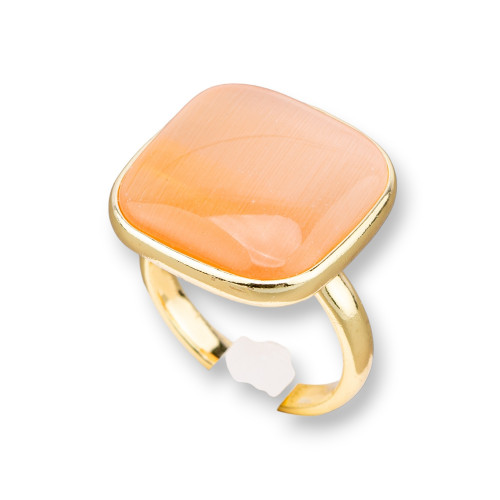 Bronze Ring With Cat's Eye Set Smooth Square 22mm Golden Peach