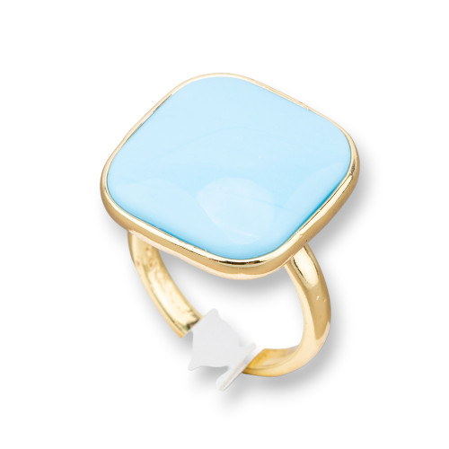 Bronze Ring With Cat's Eye Set Smooth Square 22mm Golden Turquoise