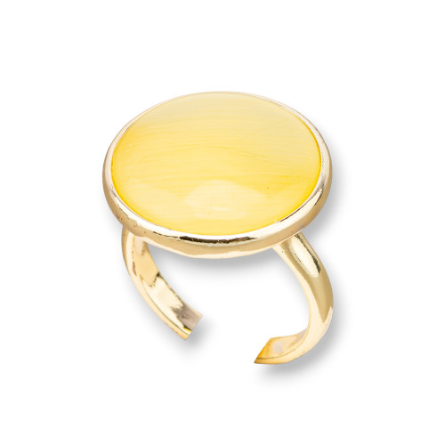 Bague Bronze Avec Oeil De Chat Sertie Ronde Lisse 22mm Jaune Doré