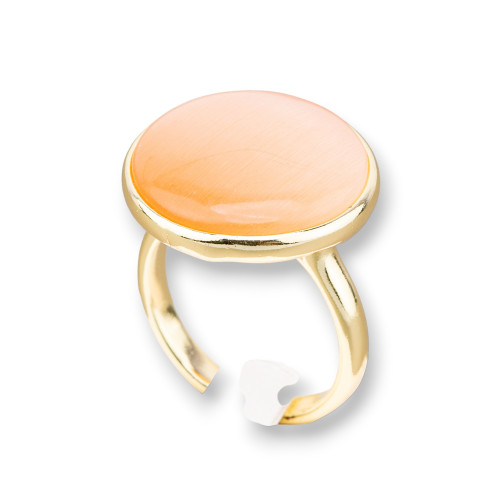 Bronze Ring With Cat's Eye Set Smooth Round 22mm Golden Peach