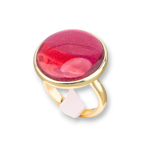 Bague Bronze Avec Oeil De Chat Sertie Ronde Lisse 22mm Rubis Doré