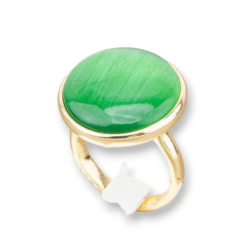 Bague Bronze Avec Oeil De Chat Sertie Ronde Lisse 22mm Doré Vert Clair