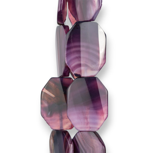 Purple Agate Striped Octagon Flat Faceted 30x40mm Purple Shaded Peach