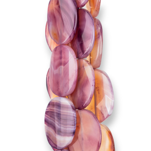 Purple Agate Striped Oval Flat Faceted 30x40mm Purple Shaded Peach