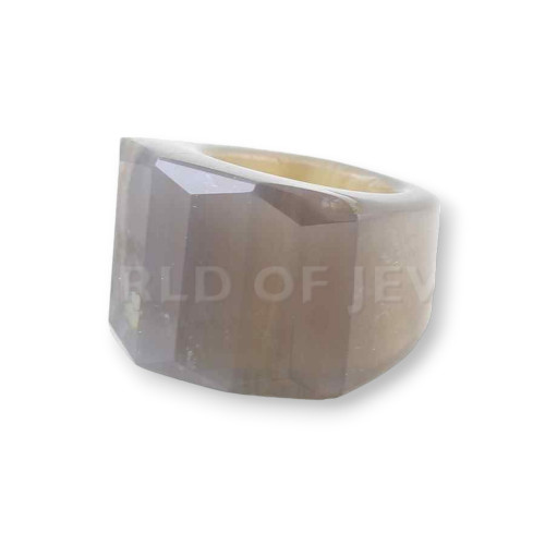 Semiprecious Stone Ring Faceted Rectangle 30x22mm 1pc Gray Agate