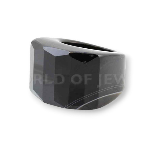 Semiprecious Stone Ring Faceted Rectangle 30x22mm 1pc Onyx